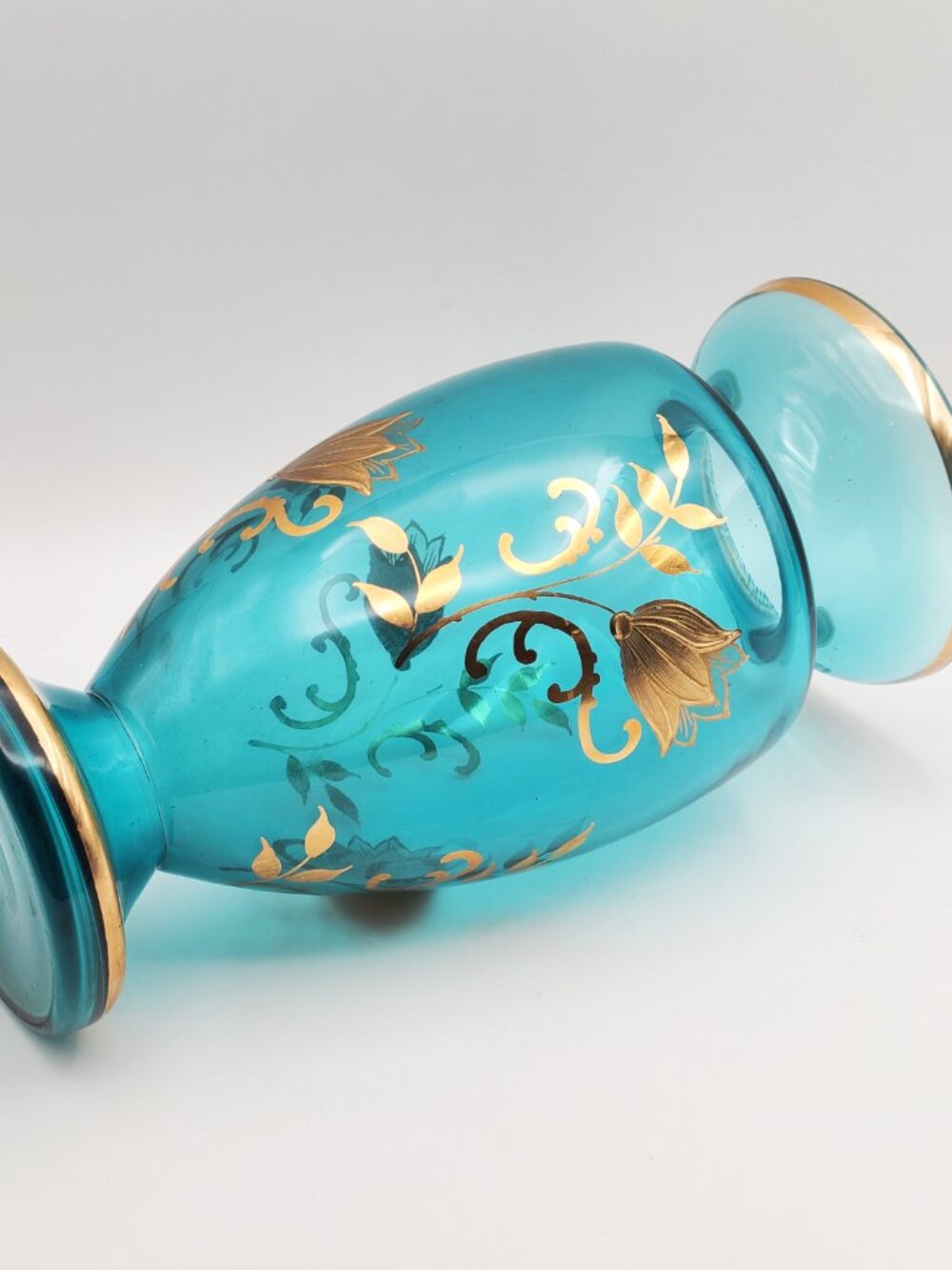 Vintage Bohemian Aqua Blue with Gold Overlay 10" Vase AS IS - Picture 8 of 11